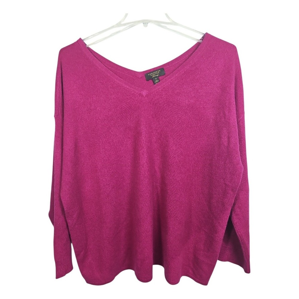 Charter Club Luxury 100%  Cashmere Pink Magenta V-neck‎ Sweater Woman's Size 1X